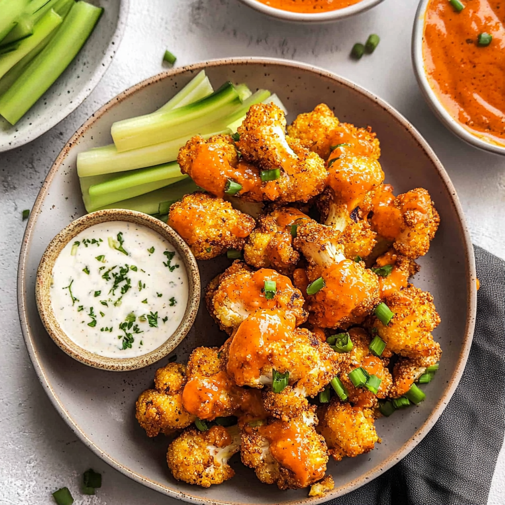 Recipe preparation for cheesy buffalo cauliflower wings