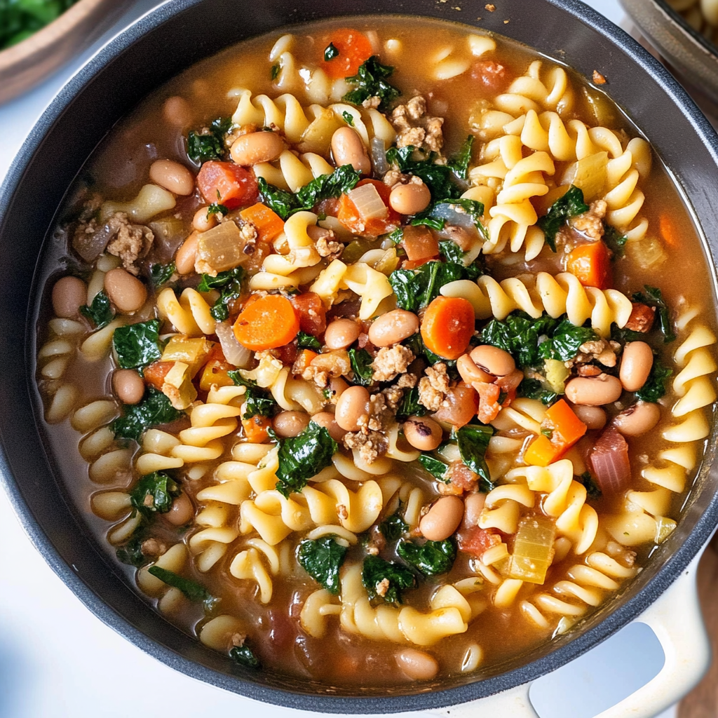 Recipe preparation for pasta and bean soup