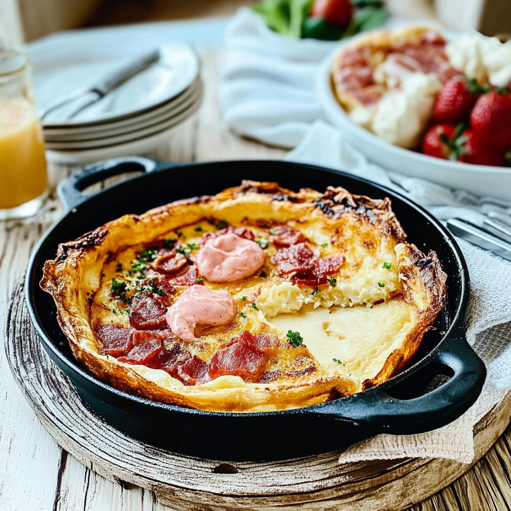 Recipe preparation for Savory Cheddar & Bacon Dutch Baby