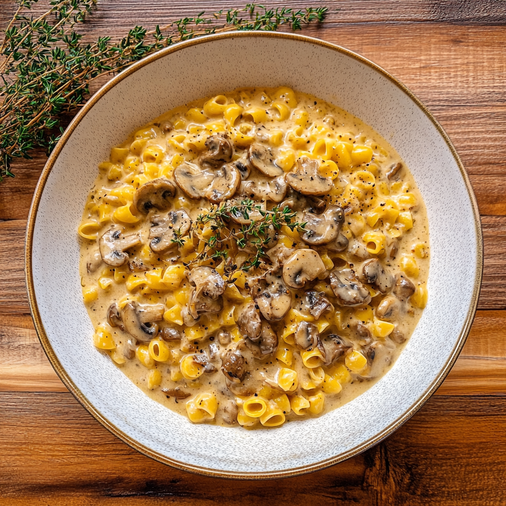 Recipe preparation for creamy mushroom pasta soup