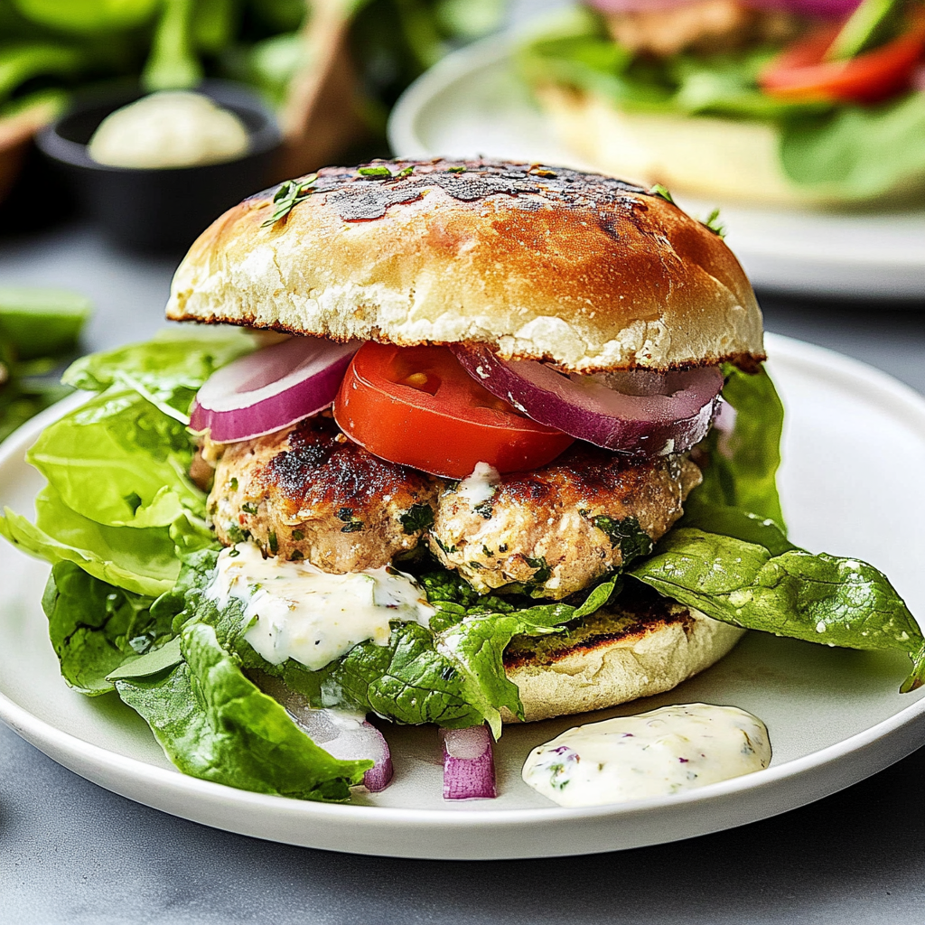 Recipe preparation for Juicy Greek Chicken Burger