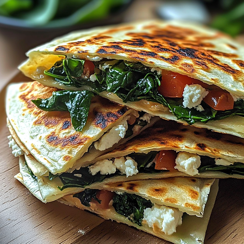 Recipe preparation for Mediterranean Quesadillas with Spinach