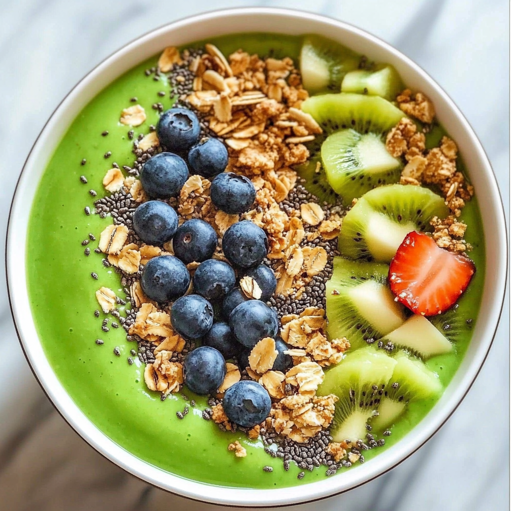Recipe preparation for Green Smoothie Bowl with Granola