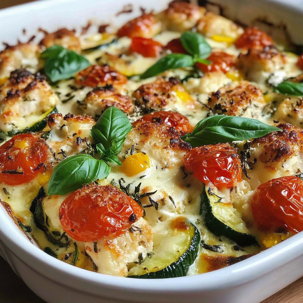 Recipe preparation for Cheesy Chicken Zucchini Bake