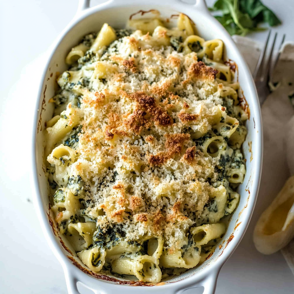 Recipe preparation for Spinach and Artichoke Baked Pasta