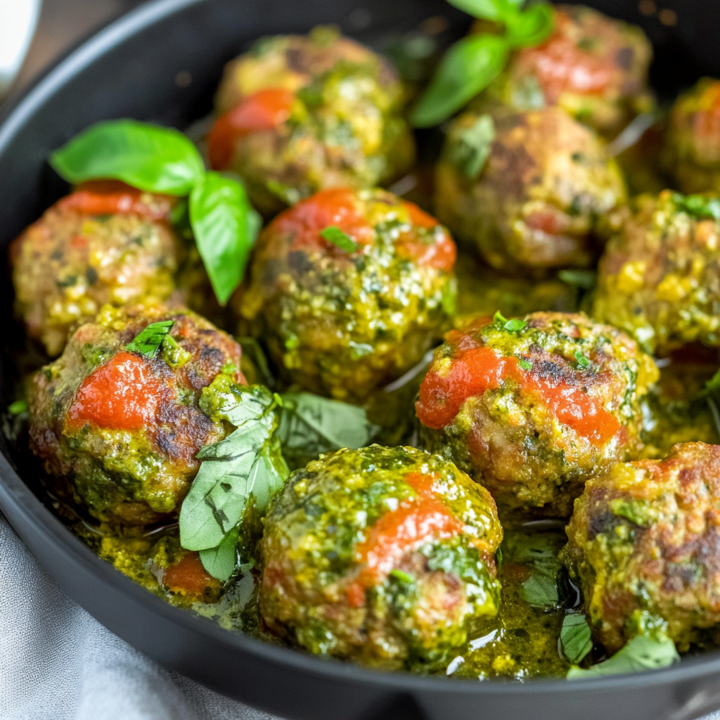 Recipe preparation for chicken pesto meatballs