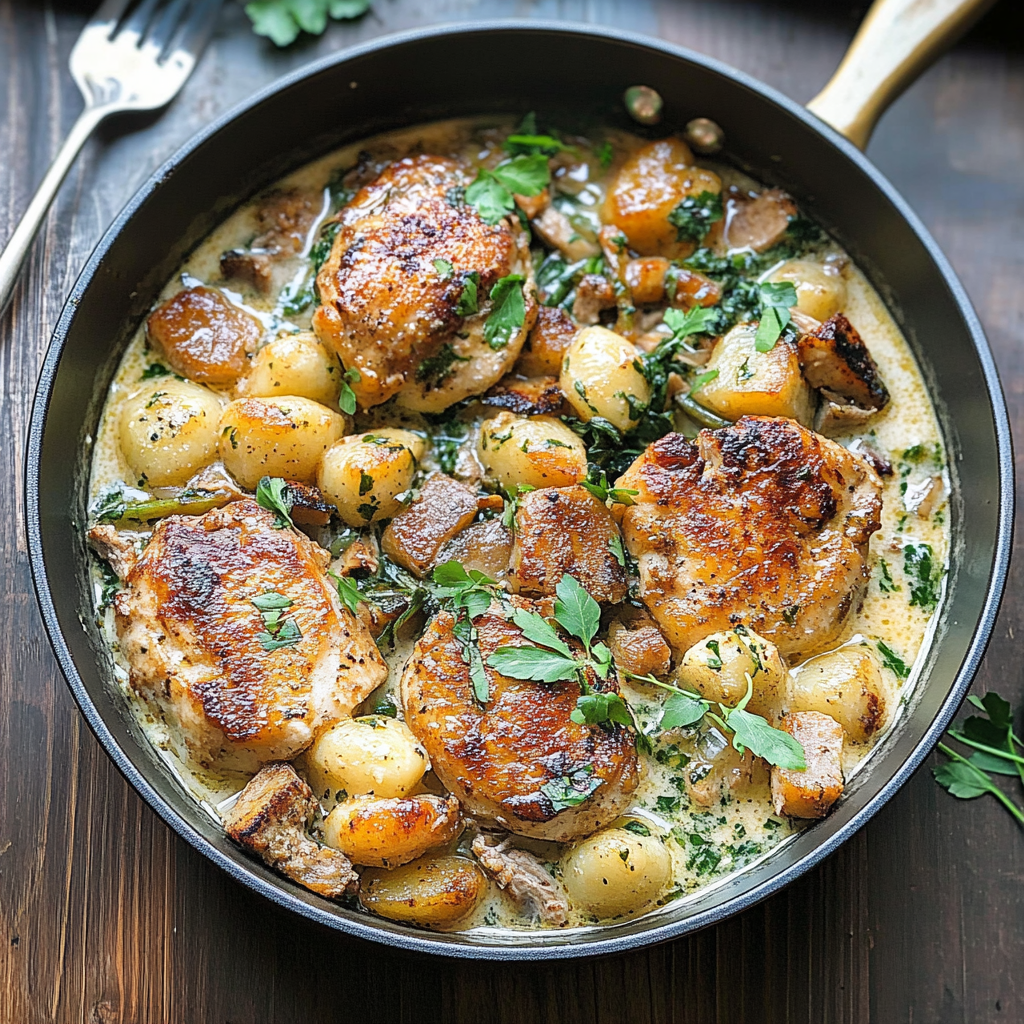 Recipe preparation for creamy chicken and gnocchi