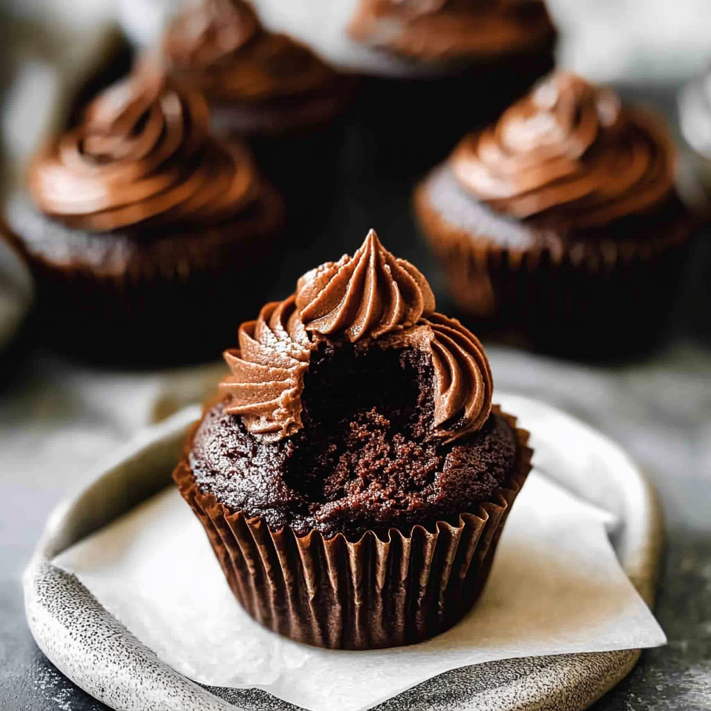 Recipe preparation for chocolate cupcakes with chocolate buttercream frosting