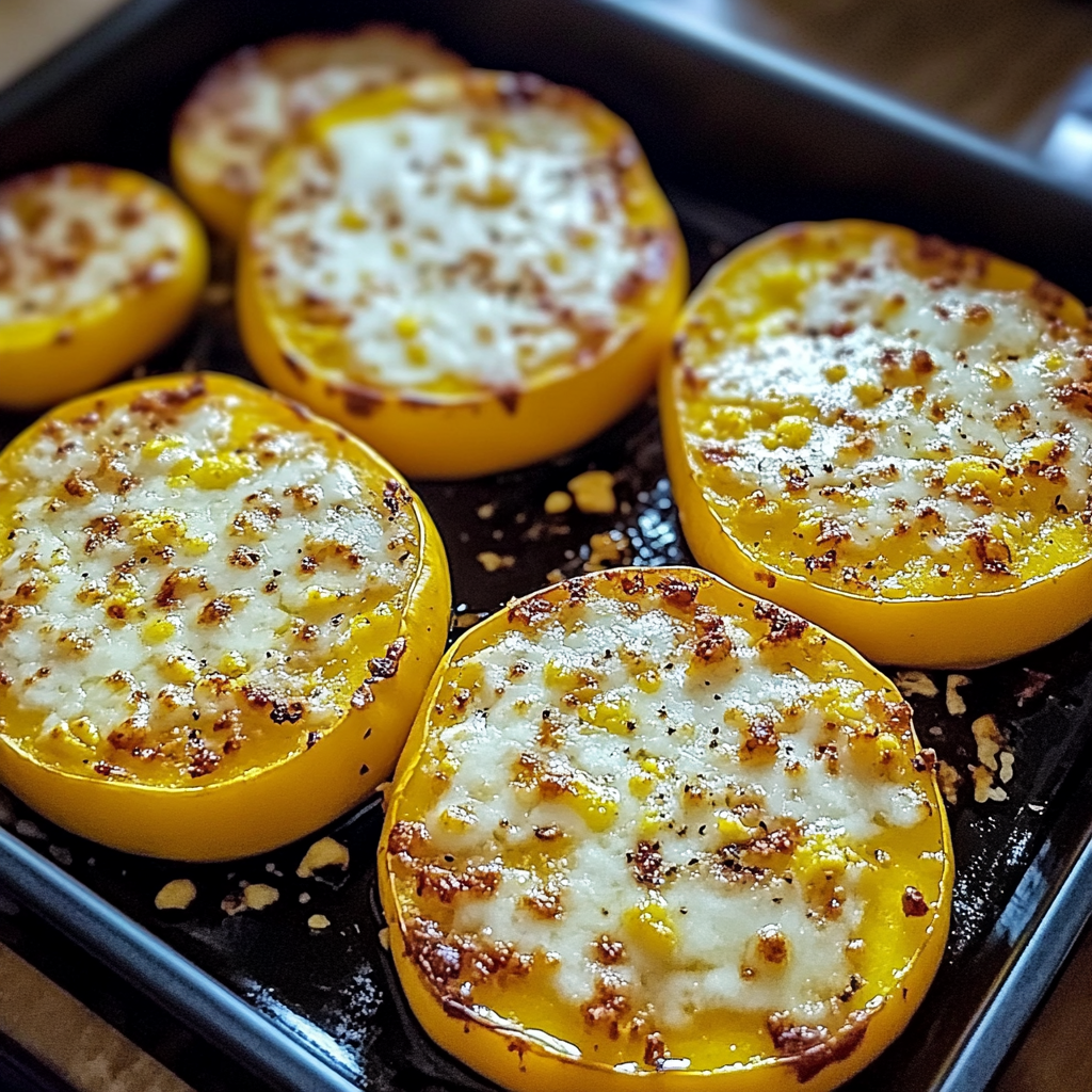 Recipe preparation for Cheesy Baked Squash Rounds