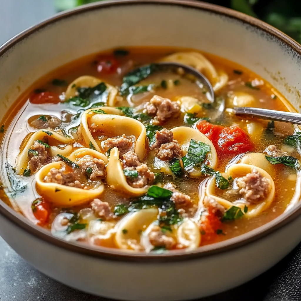 Recipe preparation for Autumn Tortellini Soup with Sausage