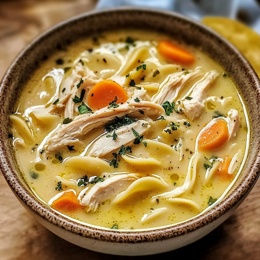 Recipe preparation for Creamy Chicken Noodle Soup Recipe