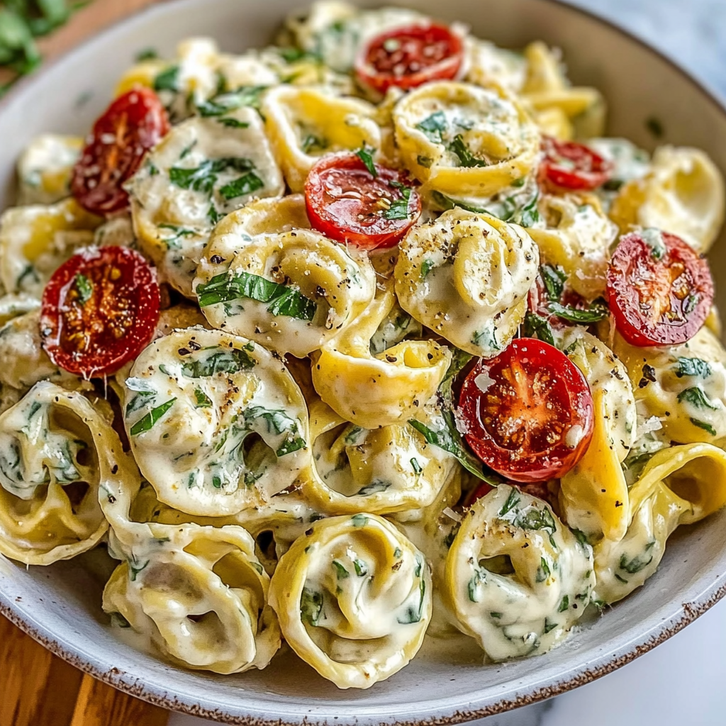Recipe preparation for Creamy Tuscan Tortellini Pasta Salad
