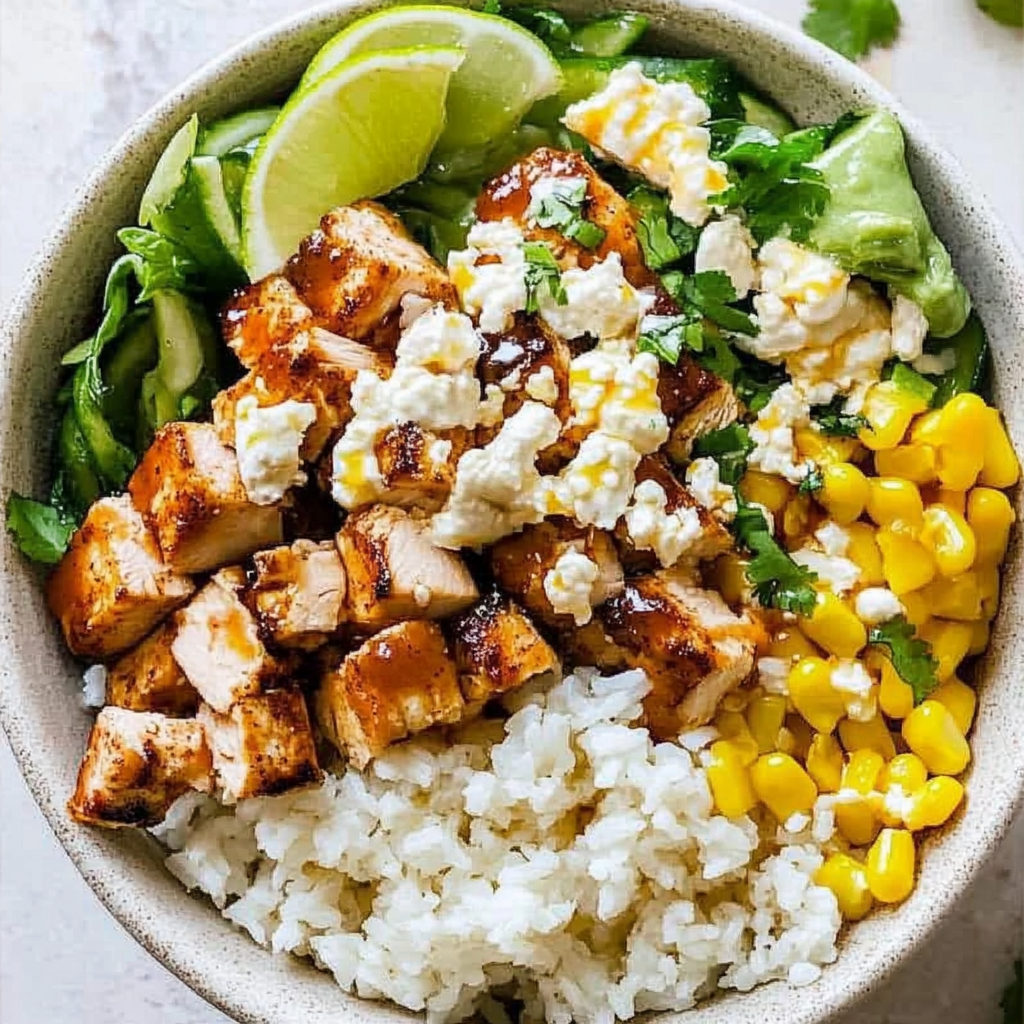 Recipe preparation for street corn chicken rice bowls