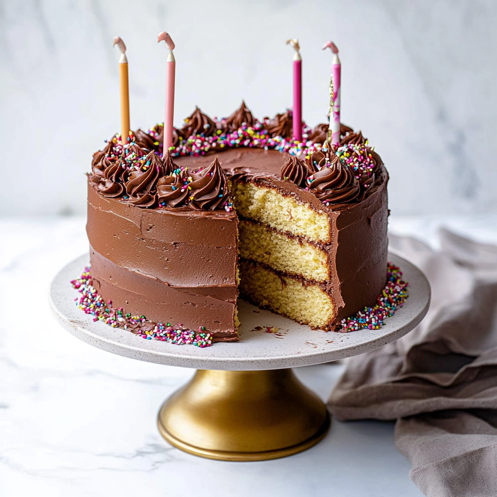 Recipe preparation for yellow cake with chocolate frosting