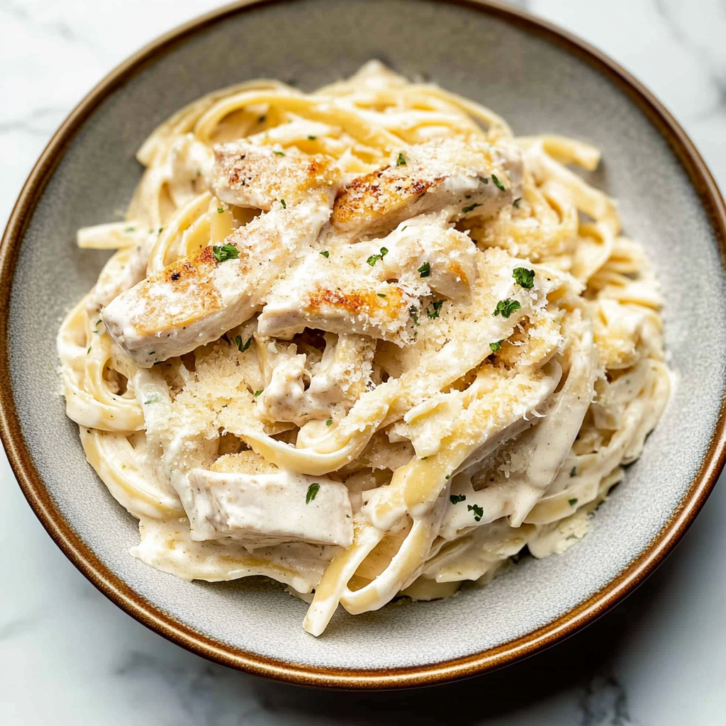 Recipe preparation for creamy fettuccine chicken alfredo