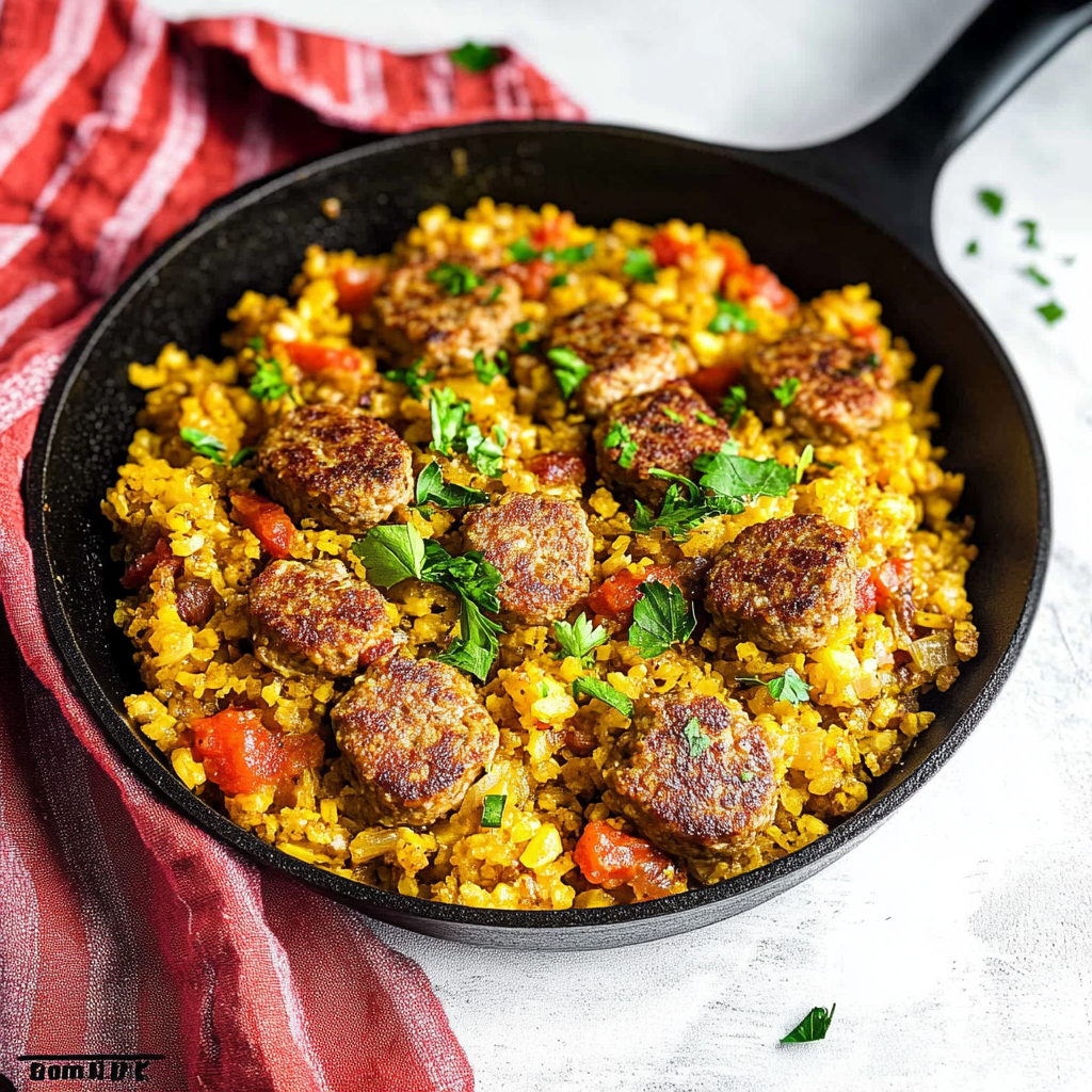 Recipe preparation for Sausage Cauliflower Rice Skillet