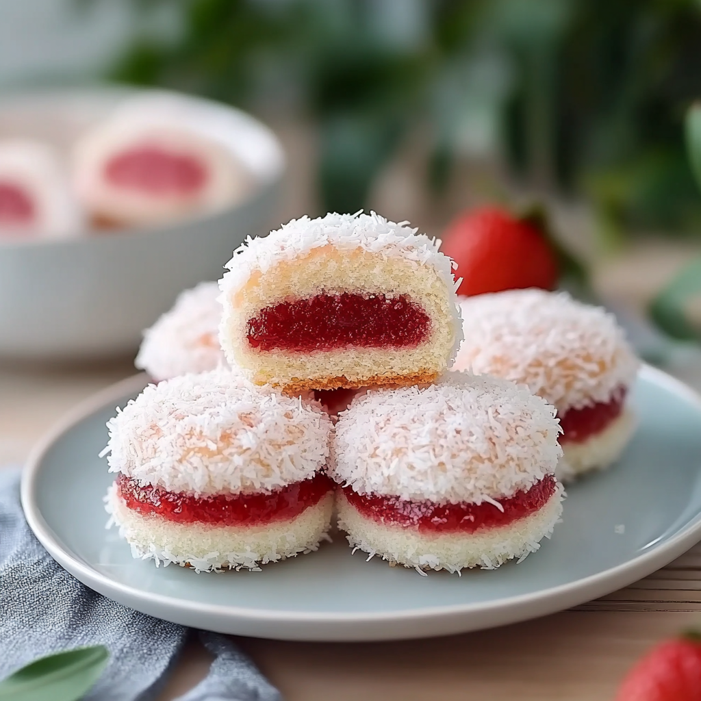 Recipe preparation for Strawberry Coconut Sponge Cakes