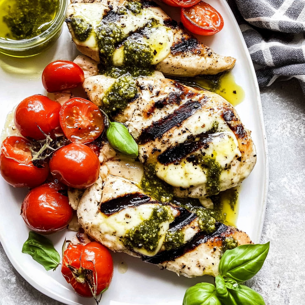 Recipe preparation for juicy grilled caprese chicken