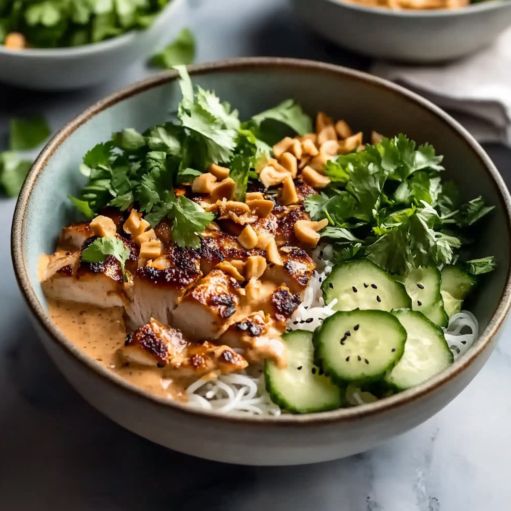 Recipe preparation for thai peanut chicken bowls