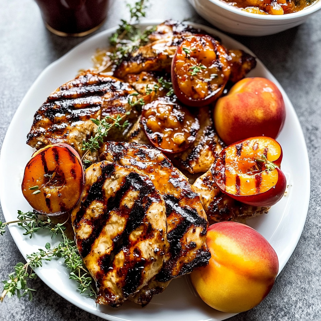 Recipe preparation for saucy grilled peach chicken