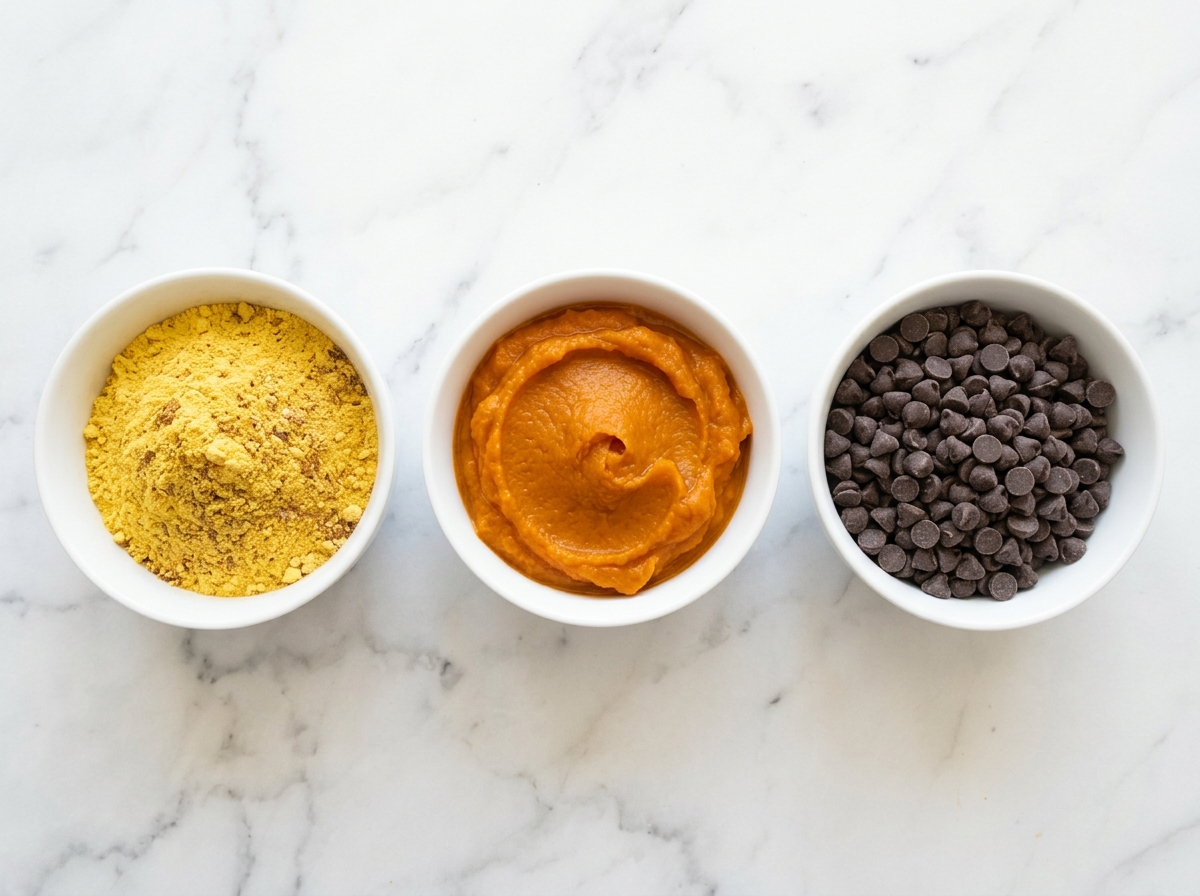 3-Ingredient Pumpkin Chocolate Chip Cookies ingredients top-down flat-lay