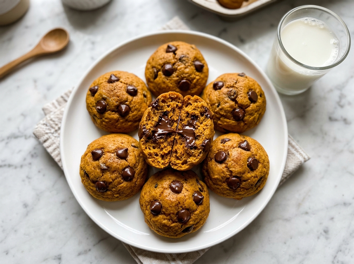 3-Ingredient Pumpkin Chocolate Chip Cookies plated finished dish