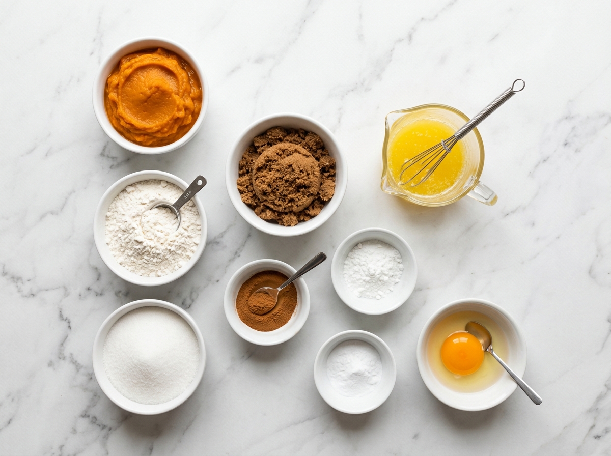 Chewy Pumpkin Snickerdoodles Recipe ingredients top-down flat-lay