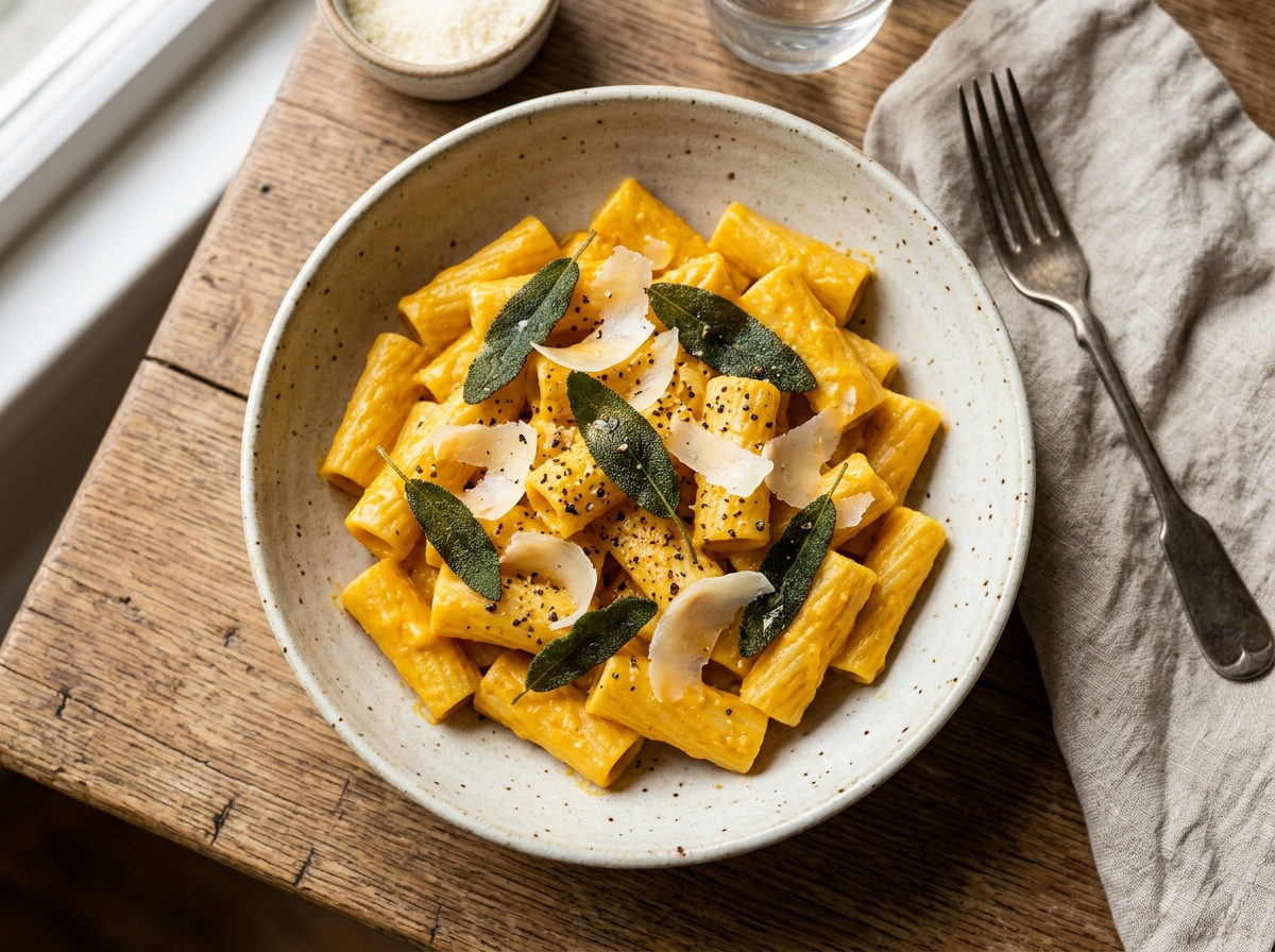 Creamy Pumpkin Pasta Recipe plated finished dish