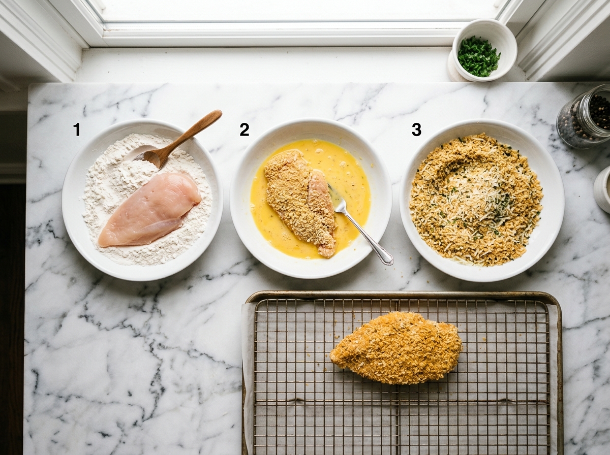 Breading chicken cutlets in panko step 1
