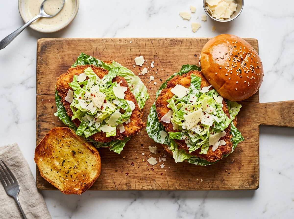 Assembled crispy chicken caesar sandwiches step 4