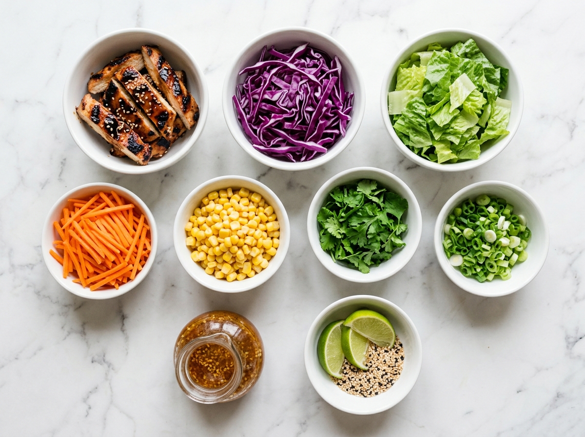 Asian Chicken Salad ingredients top-down flat-lay
