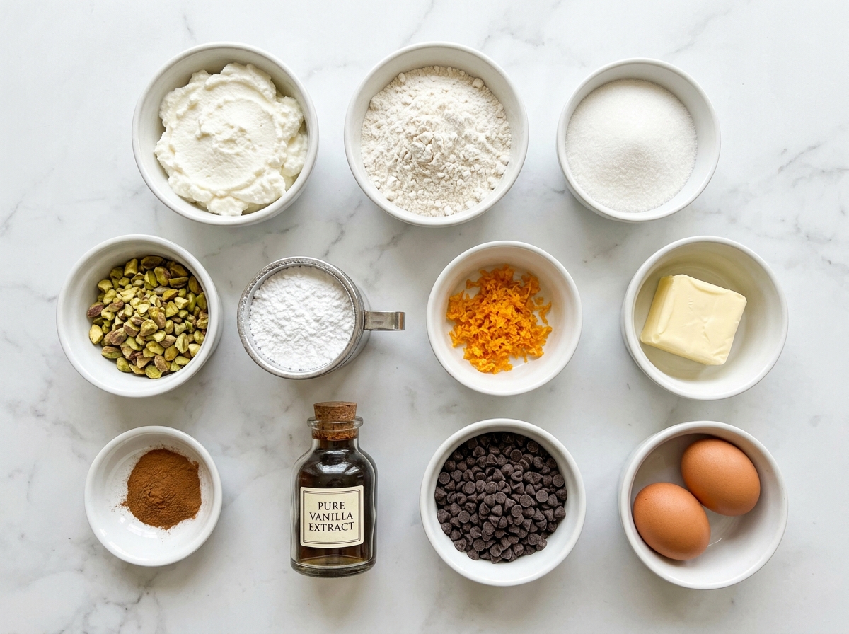 Italian Cannoli Cookies ingredients top-down flat-lay
