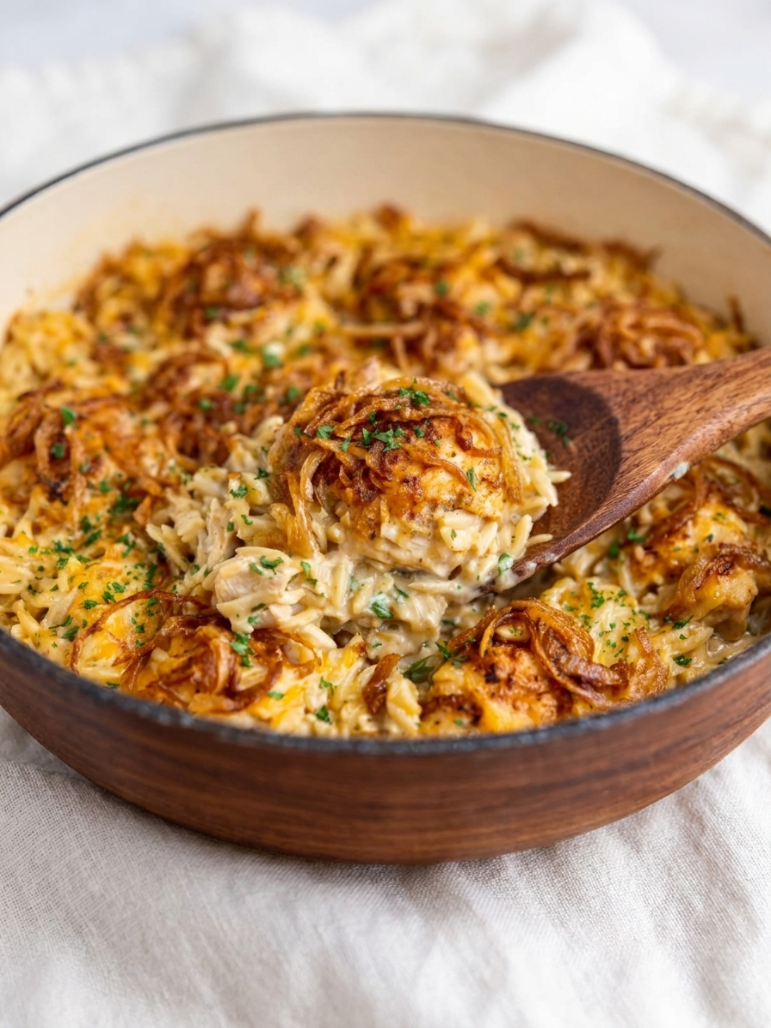 French Onion Chicken Orzo Casserole for Cozy Nights