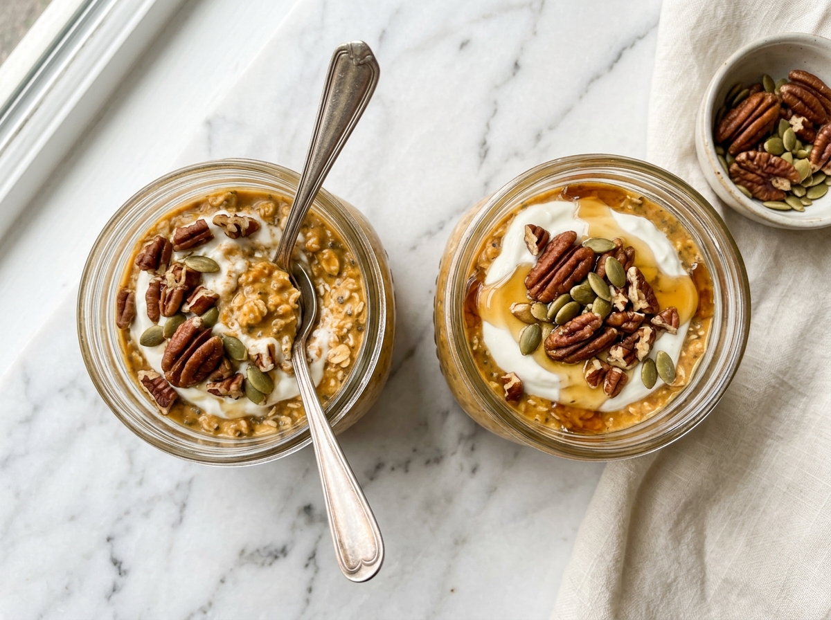 Pumpkin Pie Overnight Oats Recipe plated finished dish