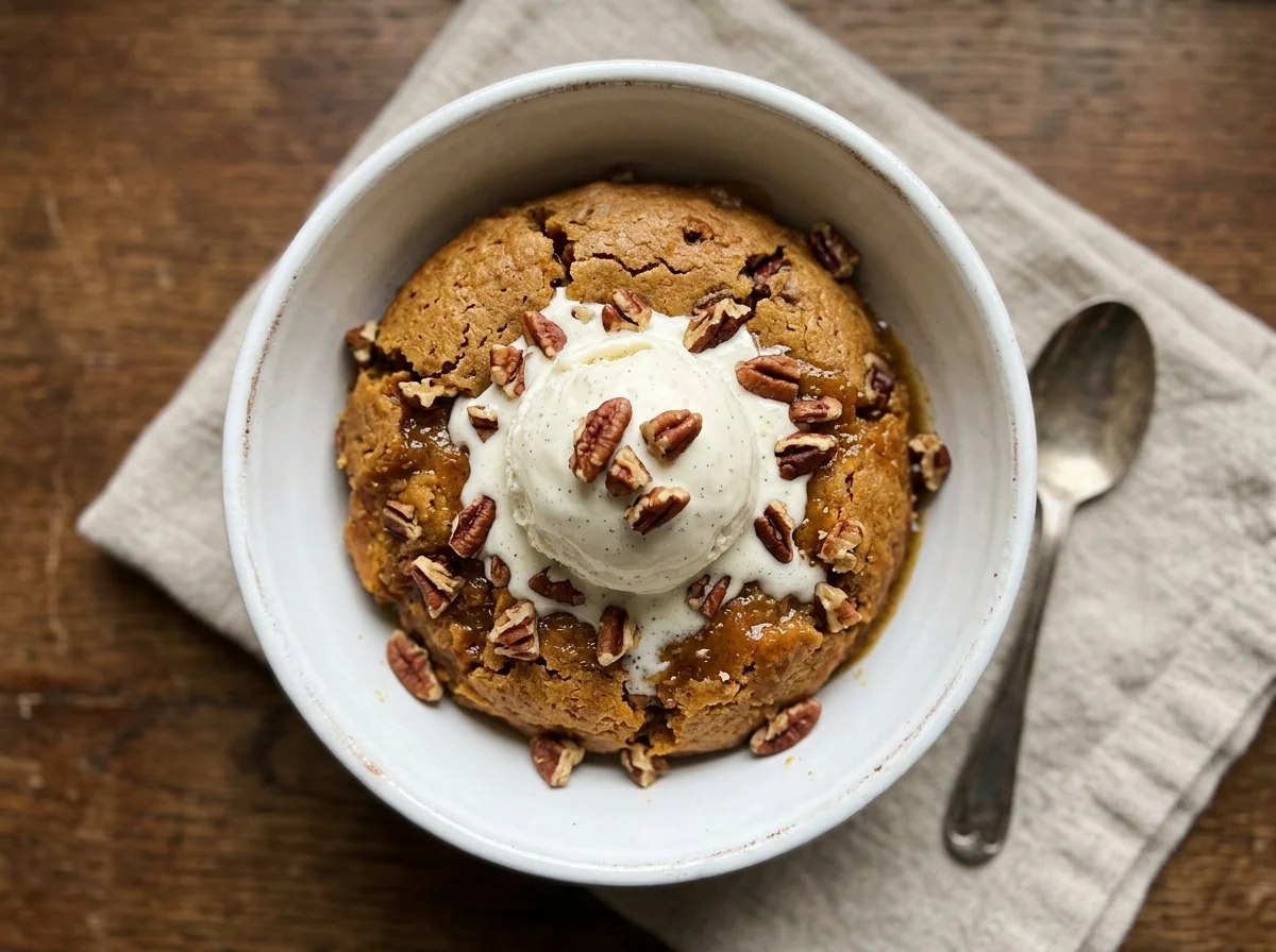 Pumpkin Spice Dump Cake Recipe plated finished dish