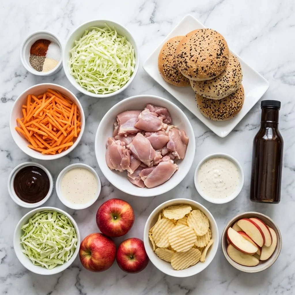 Savory Apple BBQ Pulled Chicken Sandwiches with Slaw