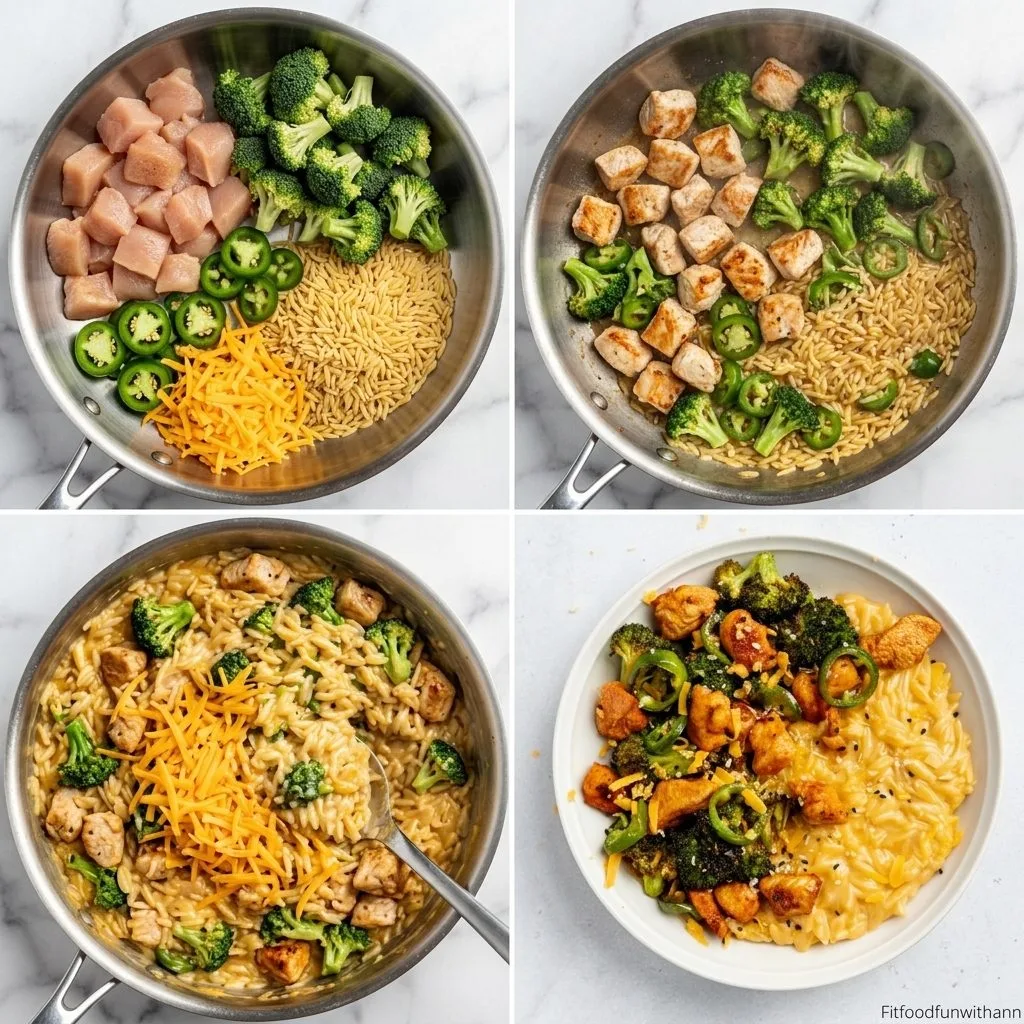 Step 2 — Spicy Cheddar Chicken & Broccoli Orzo for Two
