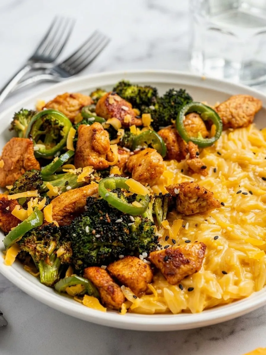 Spicy Cheddar Chicken & Broccoli Orzo for Two